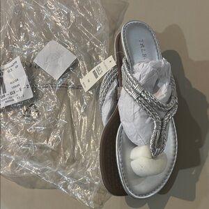 Talbots Metallic Silver Braided Sandals NWT Size 7